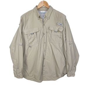 PFG Columbia Fishing Shirt Omni Shade Long Sleeve Vented Khaki men’s size L